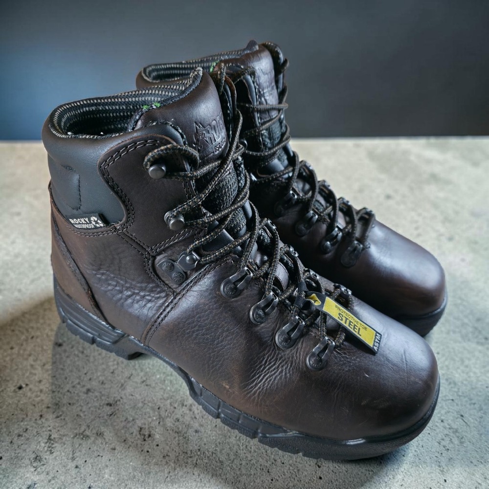 Rocky Mobilite Steel Toe Boots Dark Brown Mens SIze 10 WIDE Work Lace Up